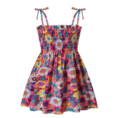 

Rewenti Summer Toddler Baby Girls Sleeveless Suspender Dress Floral Children s Clothing Girl s Gift Pink 1-1.5 Years