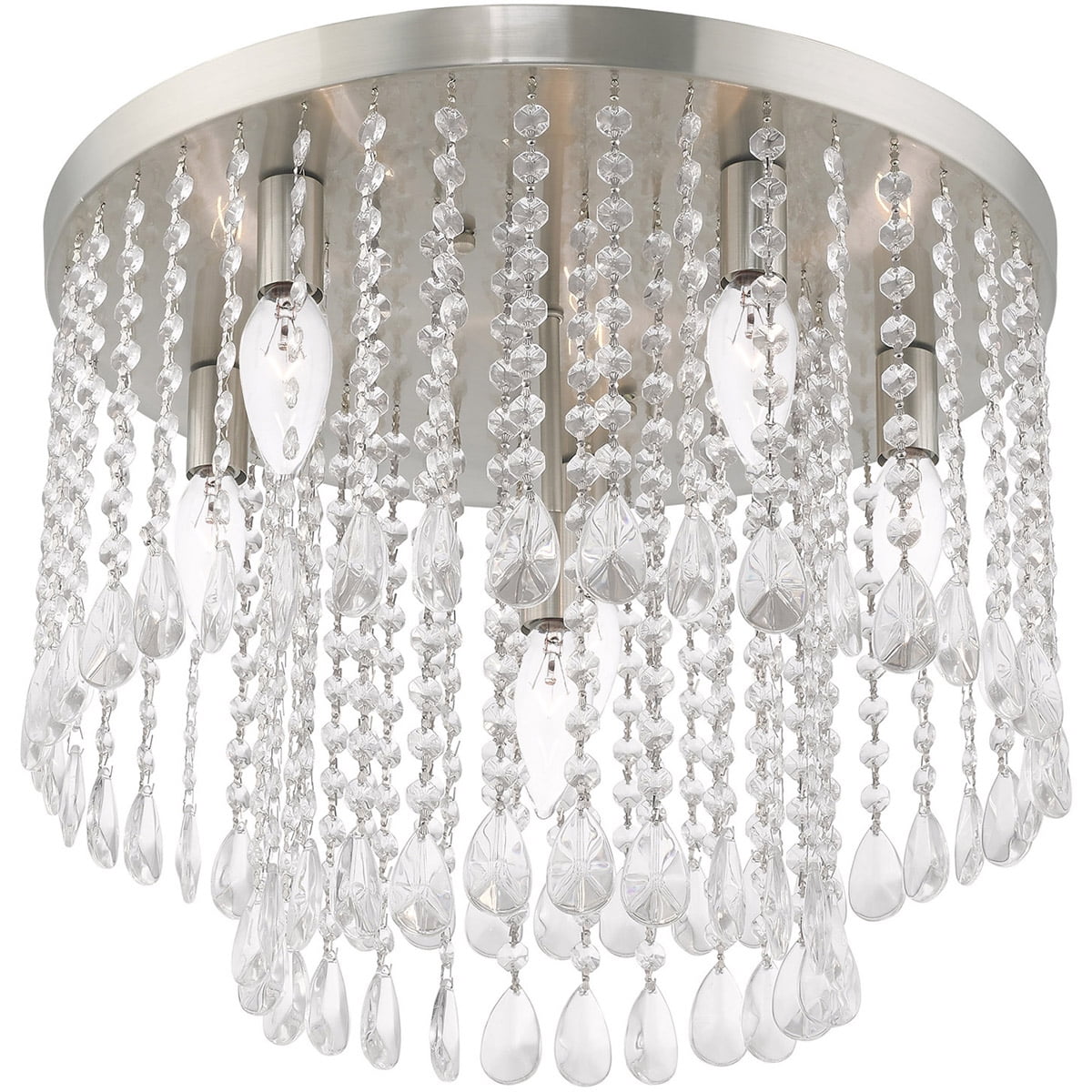 6 Light Brushed Nickel Ceiling Light fixture with Clear Crystals Shade