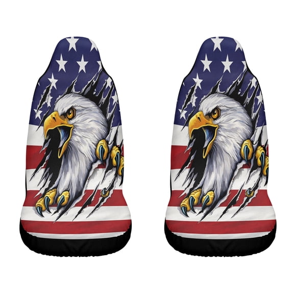 2PCS Patriotic Bald Eagle Car Seat Covers, USA Flag & Eagle Ripping Print Front Seat Covers for Cars SUVs