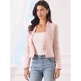 thumbnail image 4 of DARING DIVA Women's Plaid Tweed Long Sleeve Open Front Work Office Jacket S Pink, 4 of 5