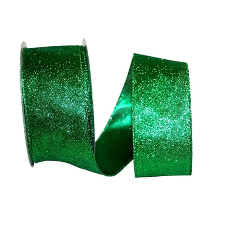 Reliant Ribbon - 97896W-510-40J Glitter Lame Wired Edge Ribbon Emerald 2-1/2 Inch 25 Yards