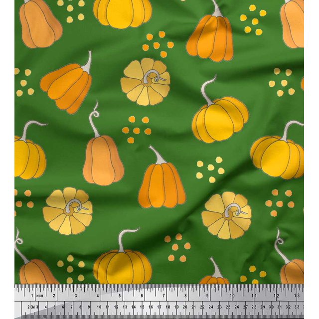 Soimoi Green Heavy Canvas Fabric Pumpkin Vegetable Decor Fabric Printed Yard 58 Inch Wide