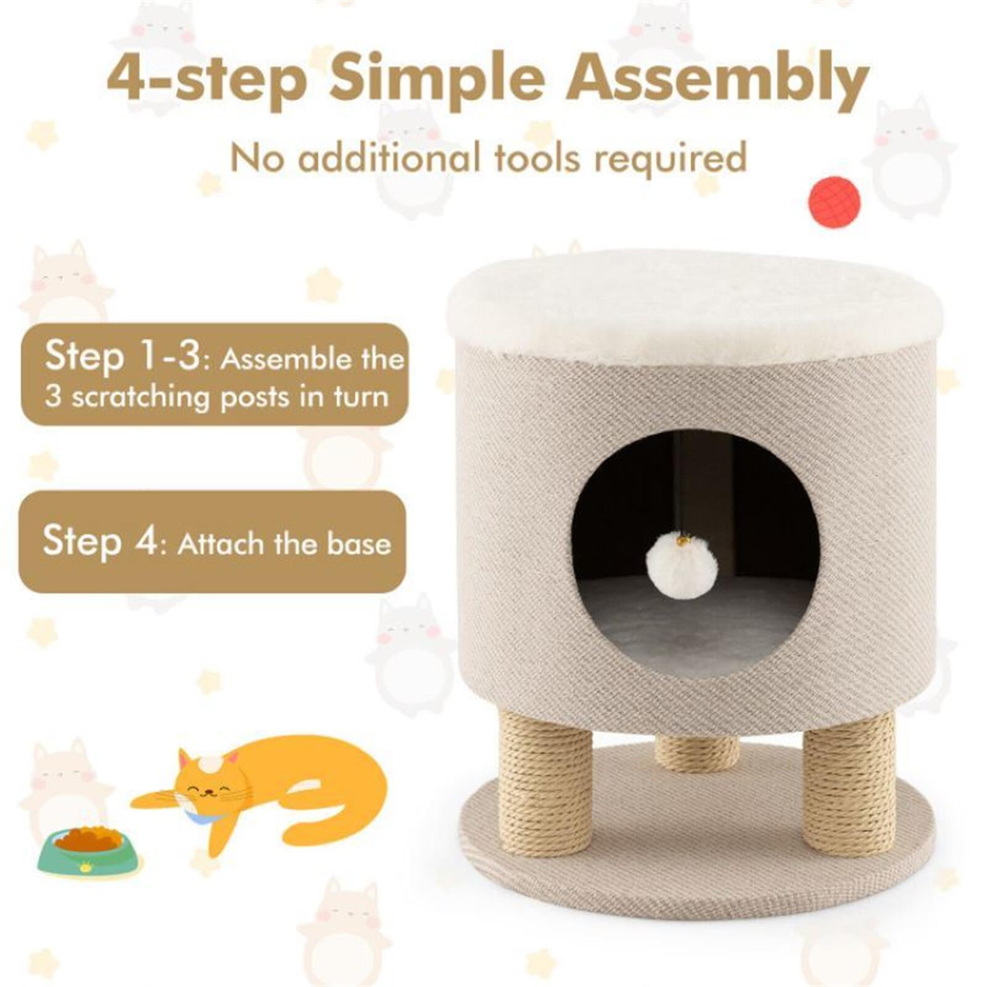 Kadyn 18" 3-in-1 Cat Cave Bed, Cat House for Indoor Cats, Cat Condo Modern Cat Nest Cute Prevents Furniture Damage Cat Shelter, Beige