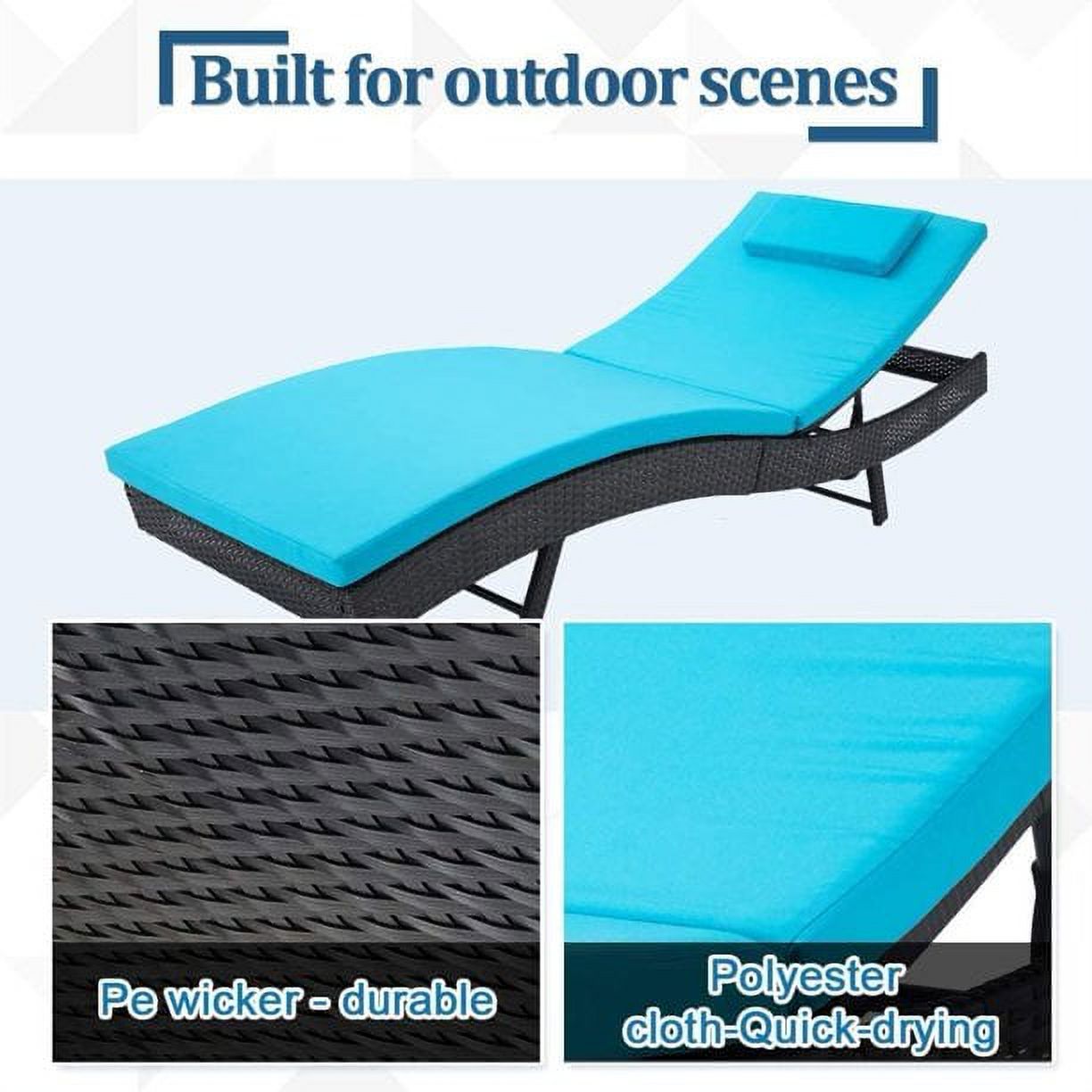 SOLAURA Patio Chaise Lounge Adjustable Black Wicker Reclining Chairs Set of 2 with Blue Cushions - image 5 of 6