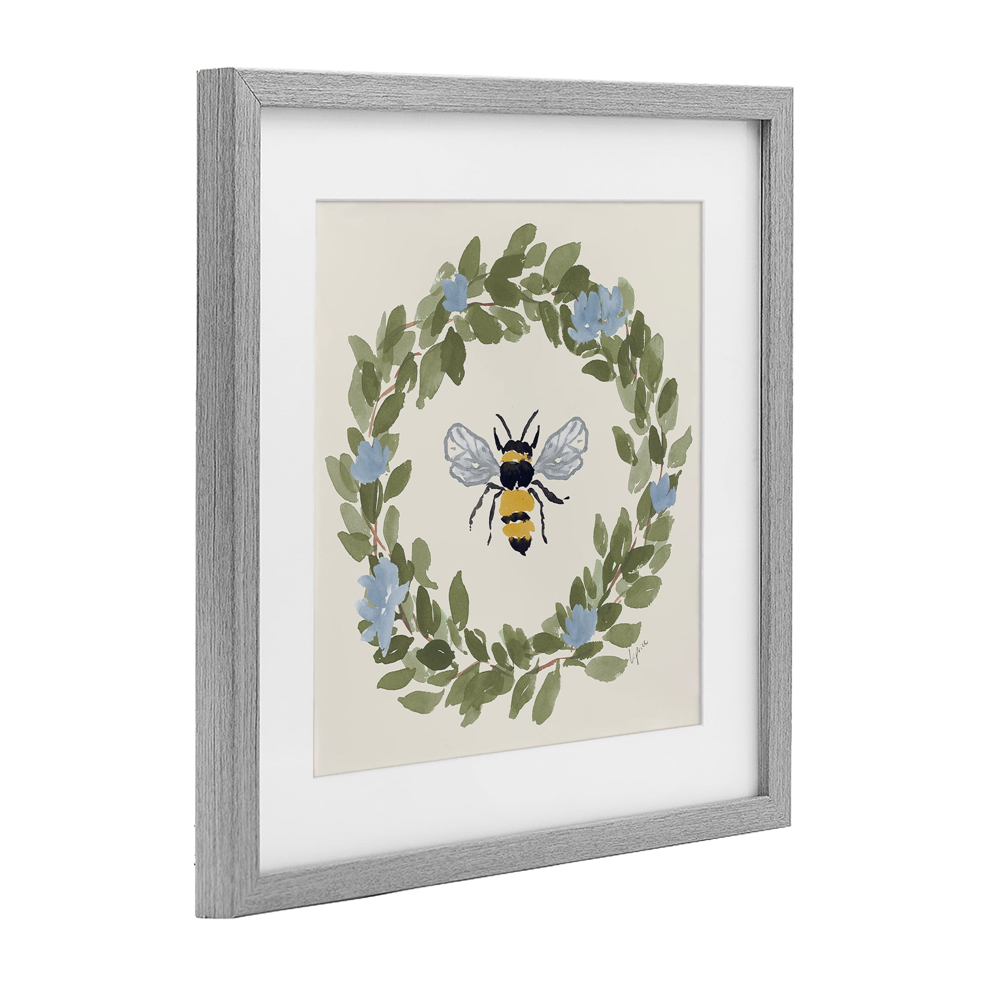 Stupell Industries Bee Celebration Wreath Gray Framed Print Under Glass, design by Lucille Price