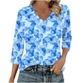 thumbnail image 2 of Ounisa T-Shirts à Manches 3/4 pour Femmes Col en V Manches Raglan Chandail Imprimé Décontracté Tendance Printemps Été Mode Hauts P-2TG, 2 of 6