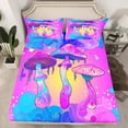 thumbnail image 2 of Manfei Neon Mushroom Full Size Sheets,Boho bohemian Style Bed Sheets,Purple Pink Blue Sheet Sets For Girl,Luxury Bedroom Decor,4-Piece, 2 of 7