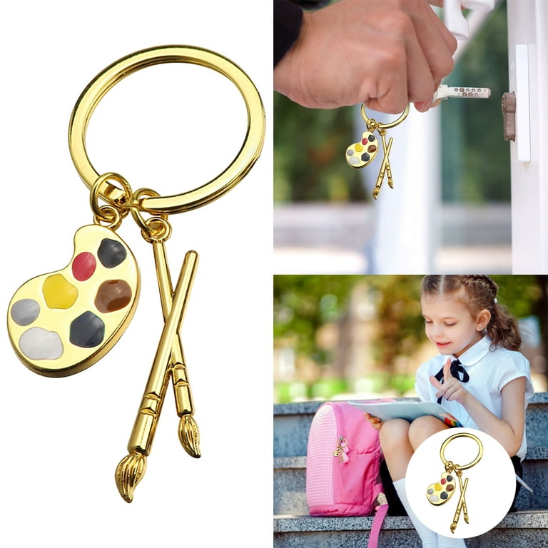 Artist Painter Paintbrush Gift Keychain Small Gift Key Decoration Charm  Metal Key Clip Ring Purse Personal Sound Alarm Wallet Womens Key Clips  Small Teasers for Women Blanks for Projects Bulk Key Fob 