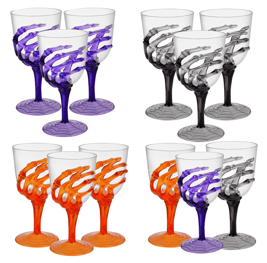 LESONE Halloween Plastic Skeleton Hand Goblets 11.8oz Unbreakable