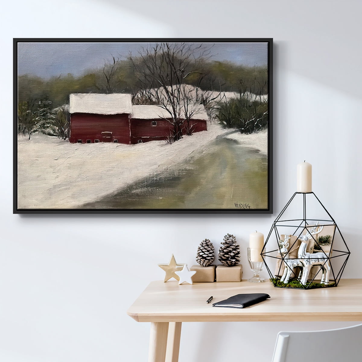 Winter Homestead II - Framed Gallery Wrapped Holiday Canvas - 27 x 41 - Black Frame