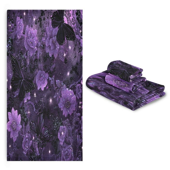 3 Sizes of Towel Sets Including Bath Towel Hand Towel and Washcloth for Daily Use Gorgeous Pink Flowers and Butterflies