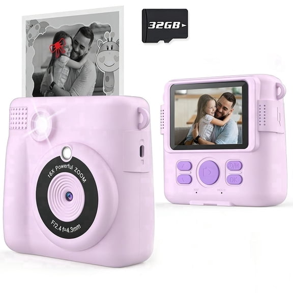 Tapvos Instant Print Kids Digital Camera, Purple, Includes 32GB SD Card, Christmas Birthday Gift for Toddler Boys Girls Ages 3–12