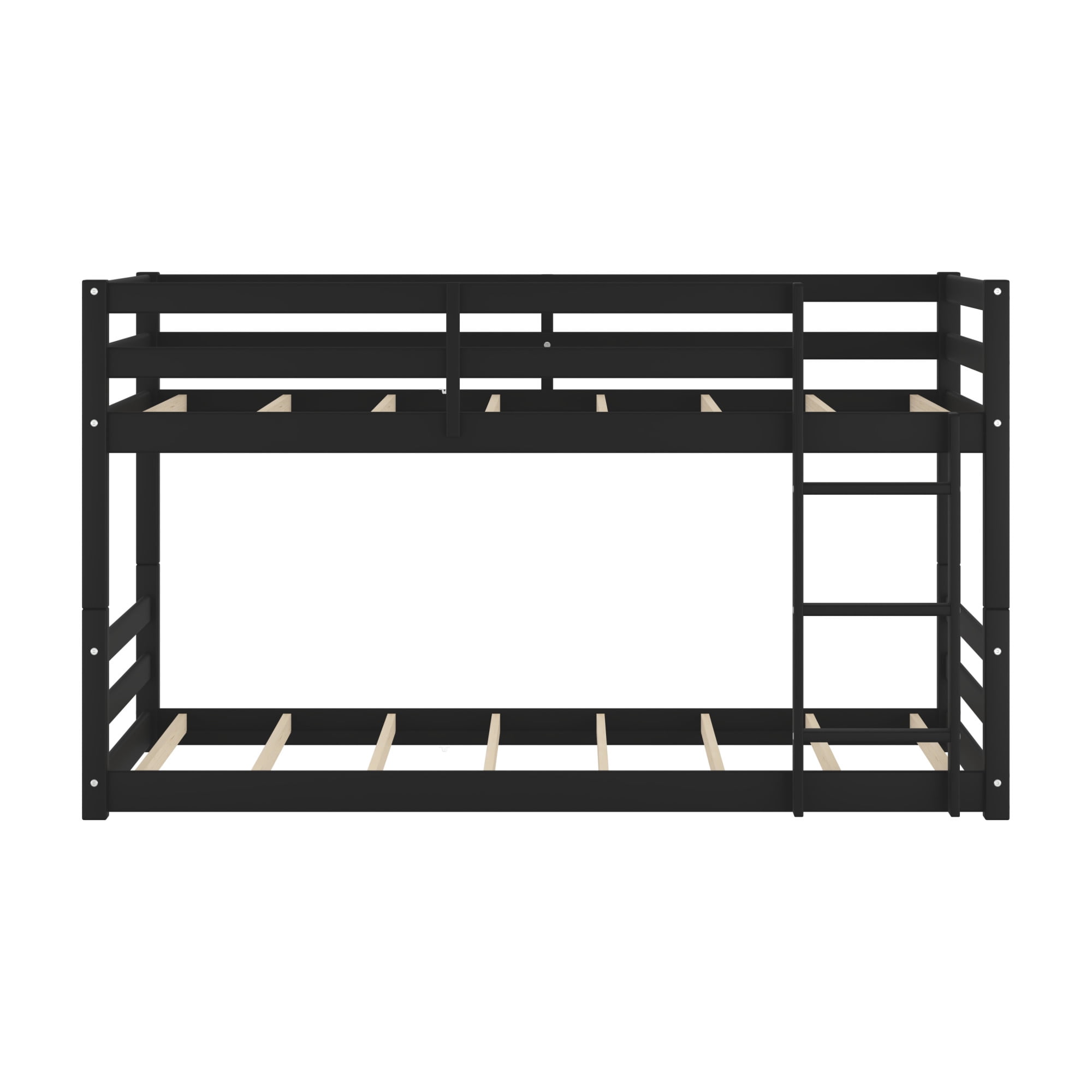 HH2 Home Essentials Campbell Wood Twin Over Twin Floor Bunk Bed, Black