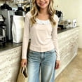 thumbnail image 2 of Little Girls Tops Layering Crew Neck Ruffle Loose Pullover Long Sleeve Color Block Casual Trendy Outfits Beige 1-2Years, 2 of 5