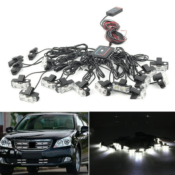 BFY 16 LEDs Car Truck Front Grille Strobe Emergency Warning Light Strobe Lights Deck Dash Grill White
