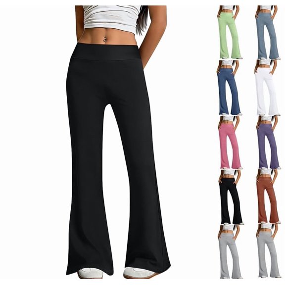 Women Flare Leggings Fold Over Bootcut Yoga Pants Casual Y2K Lounge Pants Comfy Cotton Leggings Black XXL