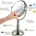 thumbnail image 3 of OVENTE 7.5" Lighted Tabletop Round Vanity Makeup Mirror, 1X & 5X Magnifier, 3 Tone, Nickel Brushed MPT75BR1X5X, 3 of 9