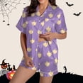 thumbnail image 2 of Hpapadks Halloween Womens Pajama Sets Satin Silk Pumpkin Graphic Short Sleeve Sleepwear 2 Piece Button Down Top and Shorts Womens Pjs Sets Purple, 2 of 7