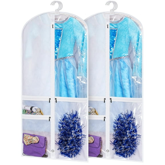 Costume Dance Garment Bag with 3 Clear Zipper Pockets for Suits Dress Cover Set of 2