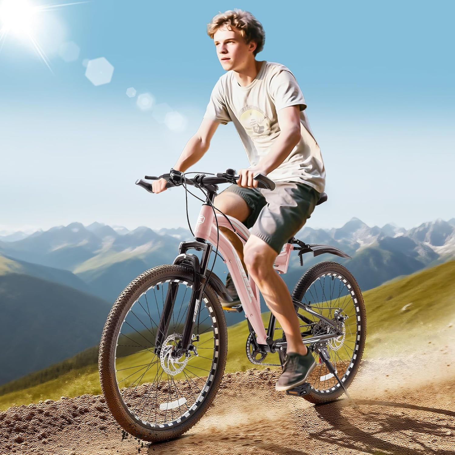 Akaber Mountain Bike for Boys, 20" Kids Bicycles Full Dual Suspension MTB Bicycle, 7-Speed High-Carbon Steel Frame, Double Disc Brake