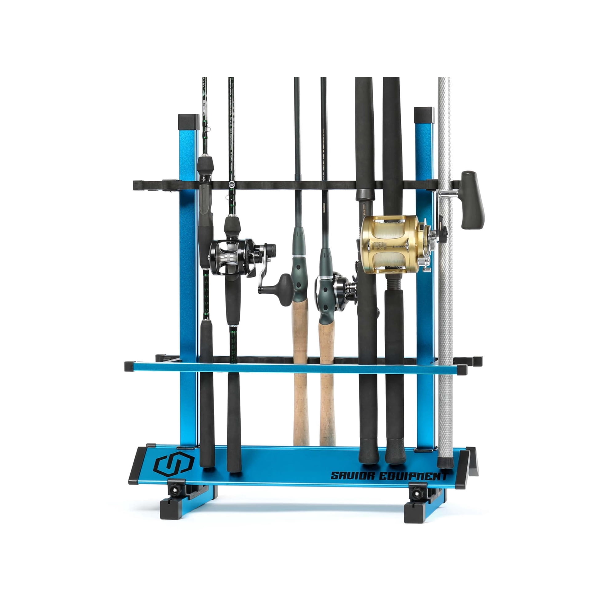 Savior Equipment Aluminum Fishing Rod Rack 24 Slot Ocean Blue 24in x 28.25in x 13in