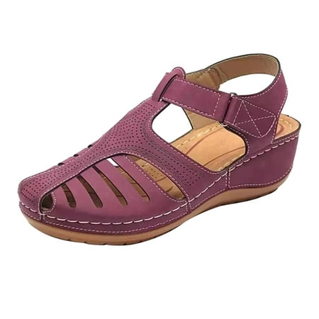 

Miluxas Womens Sandals Clearance Deals Soft Imitation Leather Closed Toe Vintage Anti-Slip Sandals for Women High-quality Purple 5(34)