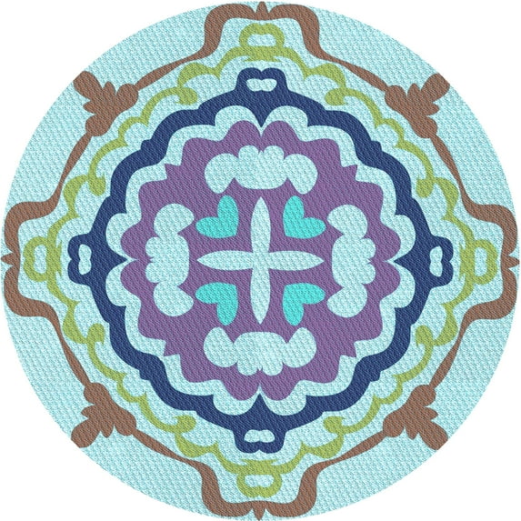 Ahgly Company Indoor Round Patterned Light Aquamarine Green Area Rugs, 3' Round