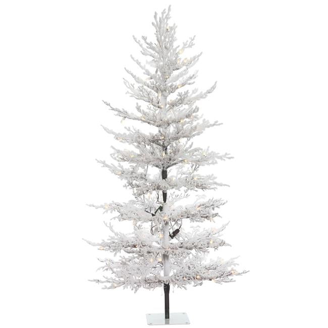 5 ft. x 32 in. White Flocked Winter Twig Christmas Tree with 100 Warm