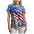 thumbnail image 5 of GEWSEY Scrubs for Women Patriotic Nurse Shirt 4th of July Plus Size V Neck Short Sleeve Scrub Top American Flag Nursing Tops (Sky Blue, S), 5 of 8