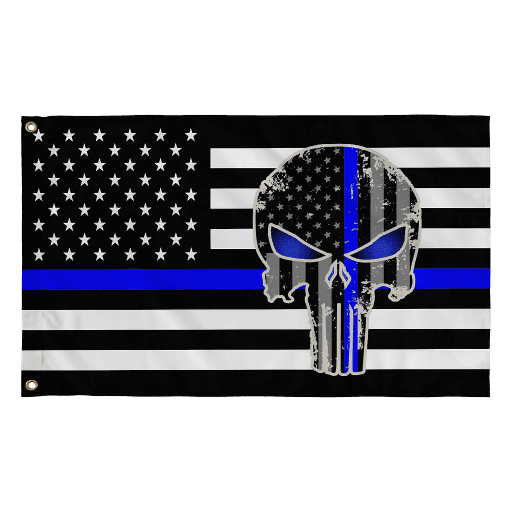 Police Punisher Skull Blue Line Flag Blue Lives Matter 2x3 Flag Rough