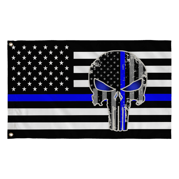 Police Punisher Skull Blue Line Flag Blue Lives Matter 2X3 Flag Rough ...