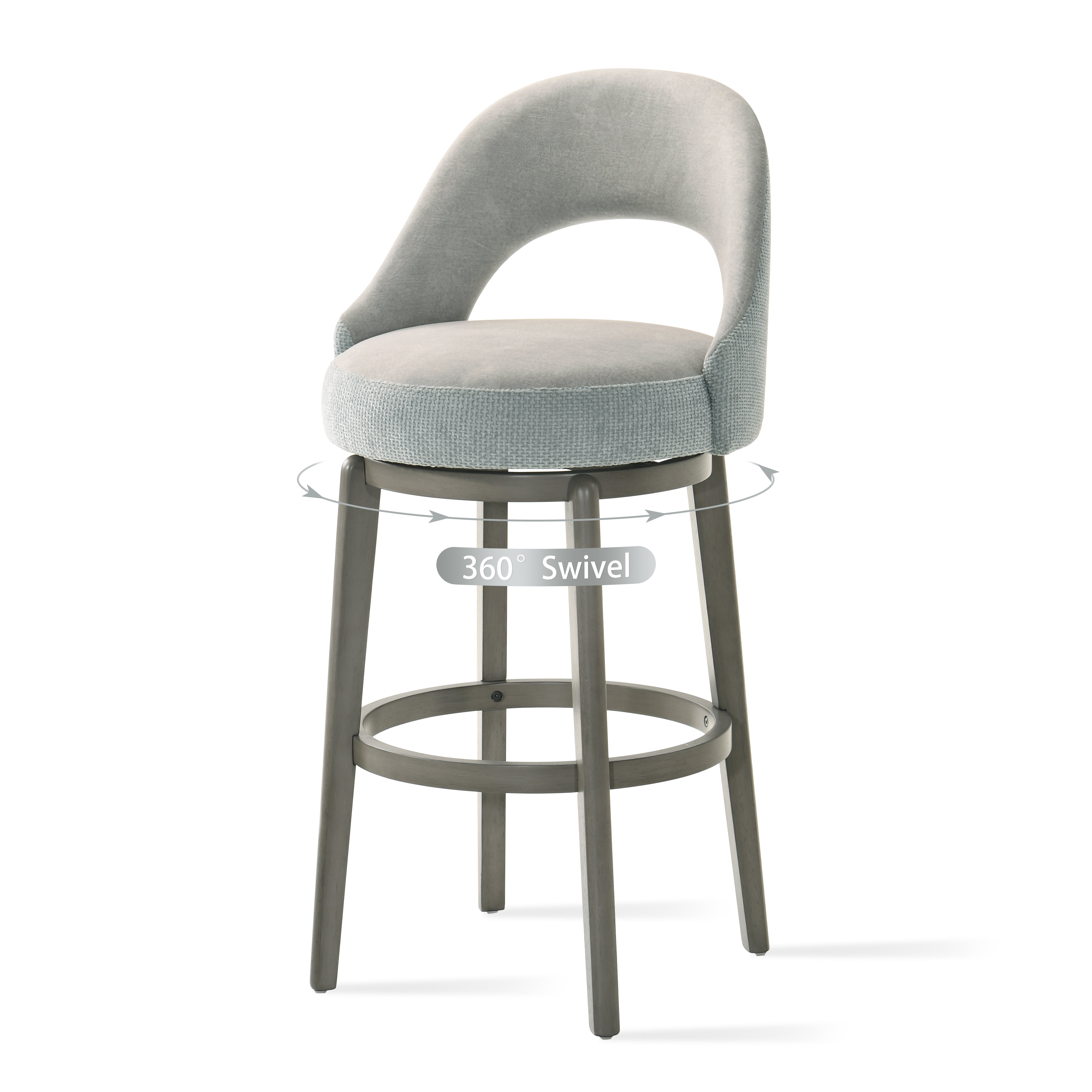 XDECO Swivel Bar Stools Set of 2, Velvet Upholstered bar Chairs, Barstools Counter Height with Back and Footrest for for Bar, Kitchen Island, Dining Room,Grey