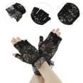 thumbnail image 2 of Unique Bargains 1 Pair Sunblock Fingerless Gloves Half Finger Lace Floral Sun Block Driving Gloves for Women Black, 2 of 5