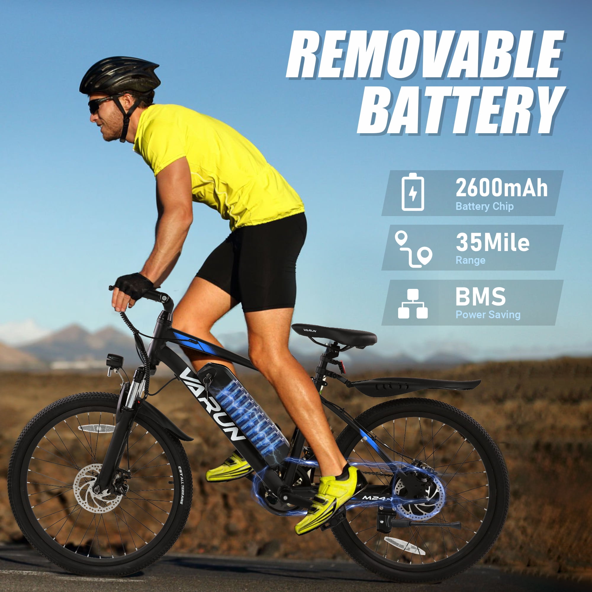 AIRWEST Peak 500W E Bike for Adult，20 MPH Electric Mountain Bike up to 40 Miles，24" Electric Commuting Bicycle with Removable Battery，Fenders，7 Speed，UL2849