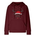 thumbnail image 4 of Women's Christmas Printed Round Neck Hooded Long Sleeved Top Sweater(Wine,L), 4 of 4