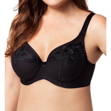 

Women s Elila 2401 Embroidered Microfiber Underwire Bra (Black 46E)