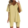 thumbnail image 2 of PIWHJQK Women 2 Piece Tops Shorts Set Loungewear Set Women's Fashion V Neck Short Sleeve Print Casual Top and Shorts Set Outfits Set, 2 of 6