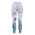 thumbnail image 5 of Renewold Bohemian Flower Marble Violet Yoga Leggings for Women with Pockets Elastic Trendy Exercise Yoga Pants High Waisted Full Length Graphic Pants for Running Sports Party, XS, 5 of 8