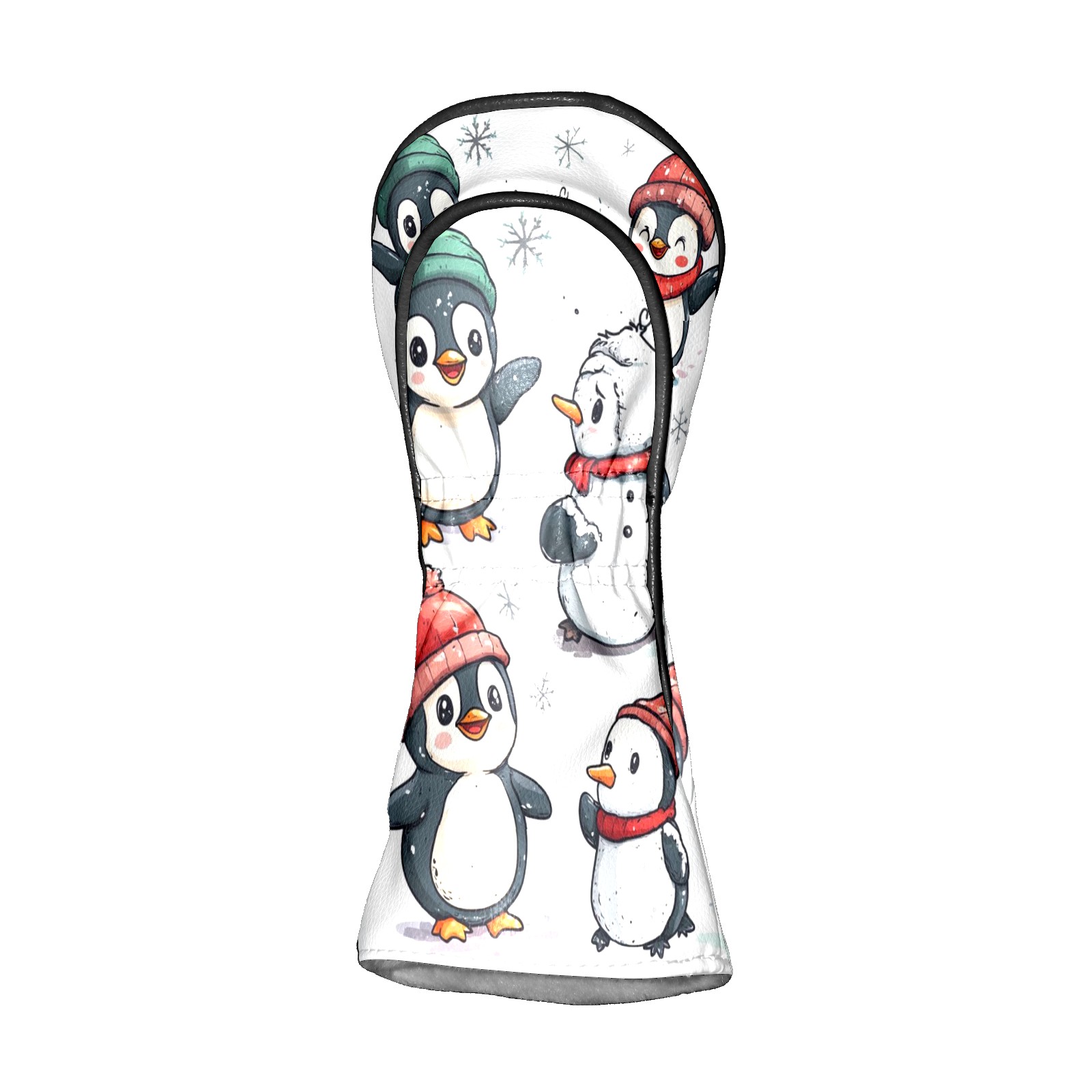 Golf Head Covers Winter Penguins Design for Driver, Wood & Hybrid, Premium Waterproof PU Leather with Plush Lining, Festive Winter Golf Gifts