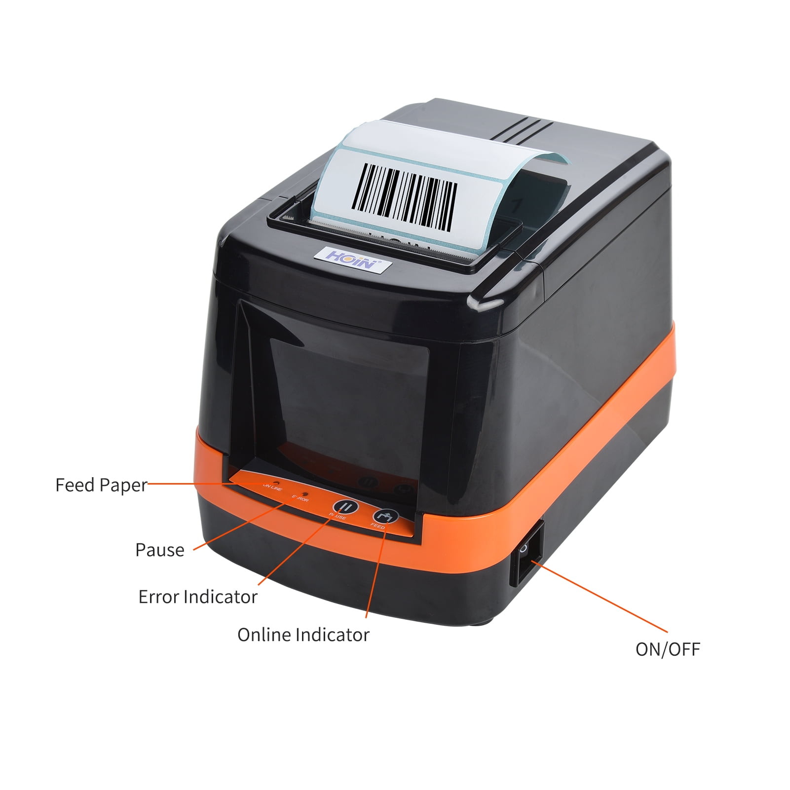 HOIN 80mm USB Thermal Label Printer Wired Barcode Printer BT Connection High Speed Label Maker Sticker Compatible with Andorid for Shipping Postage ...