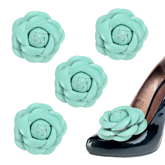 Uxcell 4-Pack Decorative Rose Shoe Clips, Faux Leather Removable Fashion Flower Shoe Clips Buckle Brooches Charm Embellishments [Lake Blue]