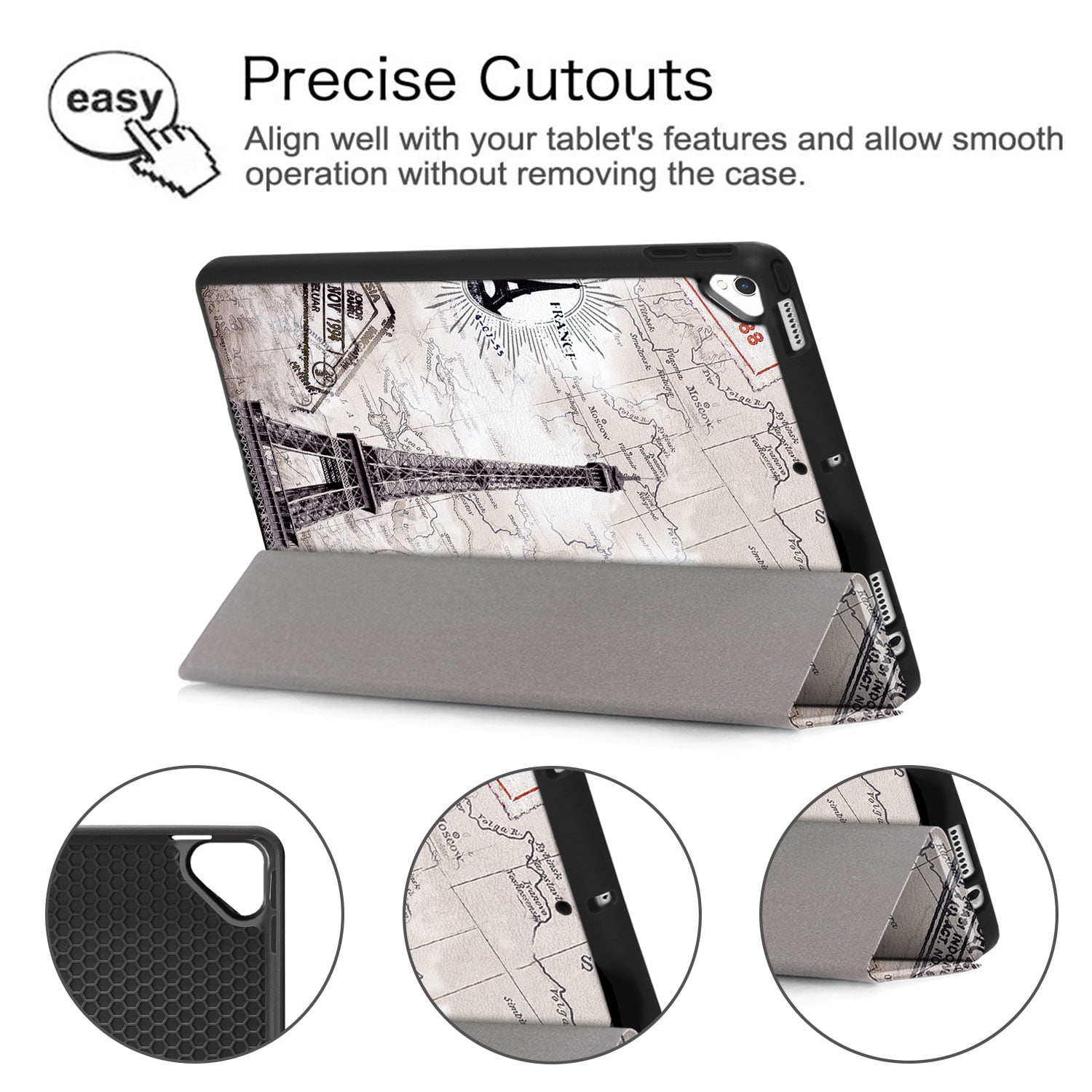 Allytech iPad 10.2 Case with Pencil Holder, iPad 8th 7th Generation Case Cover, Ultra Slim Folding Stand Smart Shell Auto Sleep Wake Shockproof TPU Back Cover for Apple iPad 10.2, Eiffel Tower