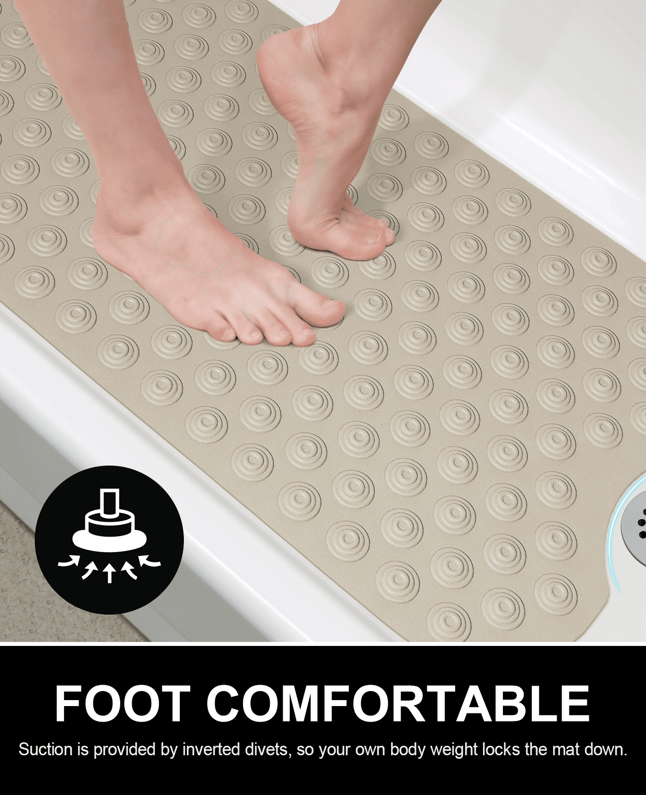 OTHWAY No Suction Cup Bath Mat: 39x16inch Extra Long Bathmat, Machine Washable, Made of Nature Rubber, Protect Your Bathtub (Brown)