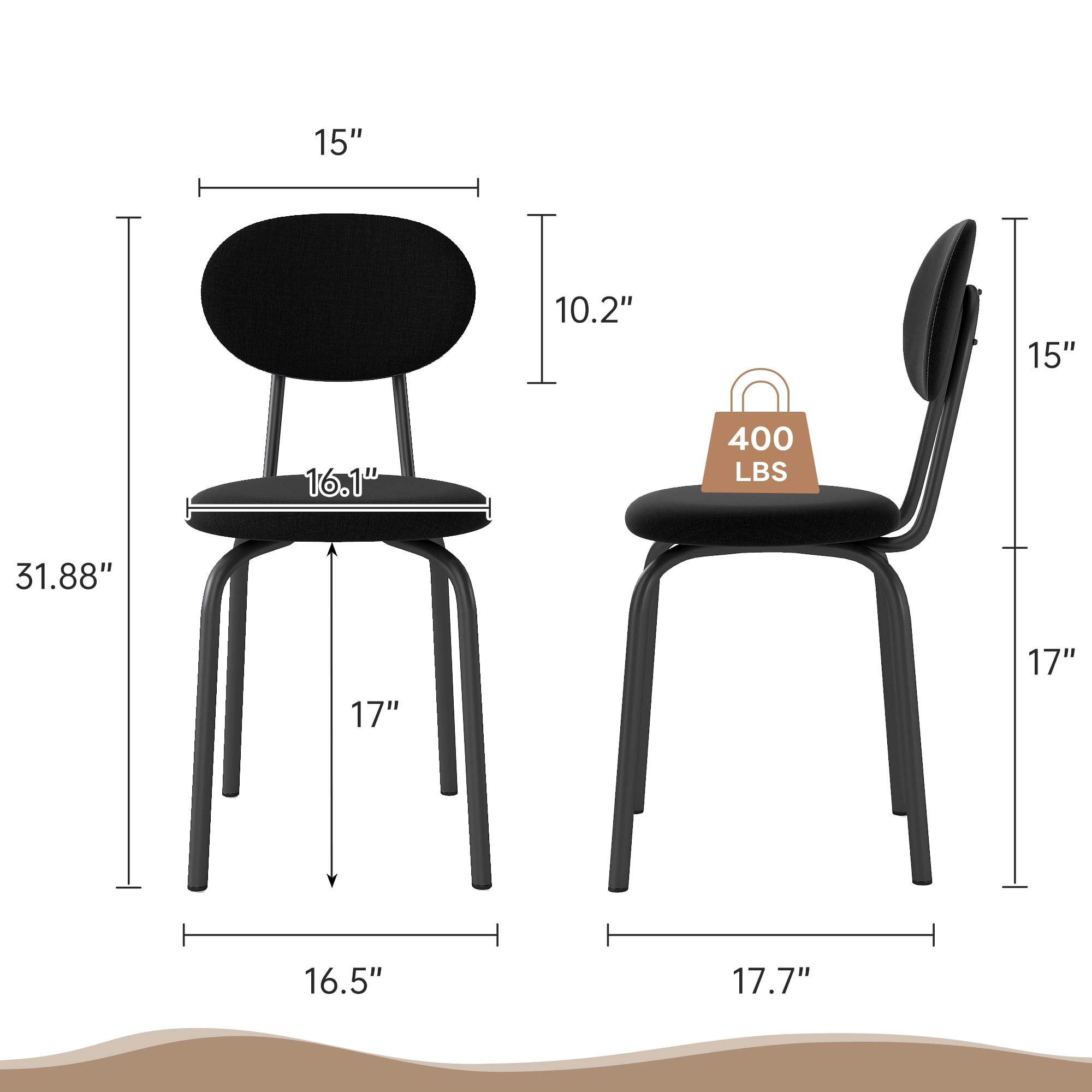 TUAREX Set of 4 Stackable Dining Chairs, Small Modern Stacking Kitchen Chair with Metal Legs for Living Room, Soft Cushion Seat, Space Saving Fabric Kitchen Side Chairs, Black
