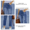 thumbnail image 4 of Women Long Pants Holes High Elastic Trousers Skinny Pencil Pants Slimming Fit Trousers, 4 of 8