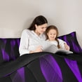 thumbnail image 5 of jejeloiu Modern Abstract Geometric Full Size Comforter Sets,Purple Black Stripe Bedding Sets For Girls Boys Reversible 3pcs, 5 of 8