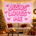 thumbnail image 3 of Jesus Loves Me Bubble Text with Smiling Hearts, Joyful Retro Style, Easter Gift for Christian Decor Lovers, Faith Wall Art, Tapestry Wall Hanging for Nursery and Bedroom, 3 of 7