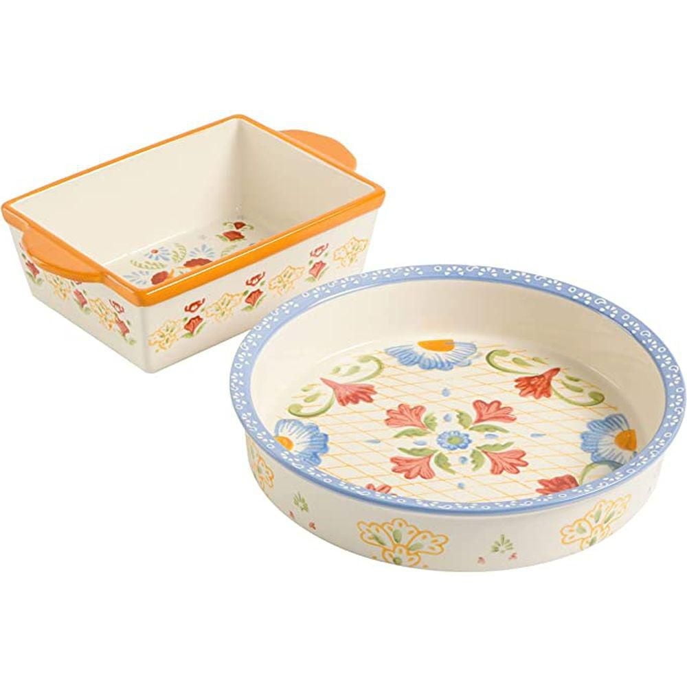 Laurie Gates Tierra 2 Piece Hand Painted Stoneware Bakeware Set