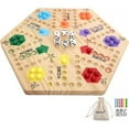 thumbnail image 5 of Original Marble Game Wahoo Board Game Double Sided Painted Wooden Fast Track Board Game for 6 and 4 Players 6 Colors 24 Marbles 6 Dice for Family Friends, 5 of 5