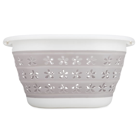 Open Box Camco SM Plastic Collapsible Laundry Basket Handles for Storage Taupe